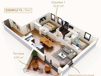 APPARTEMENT T2 NEUF - MARCQ EN BAROEUL - 53.74 m2 - 212000€